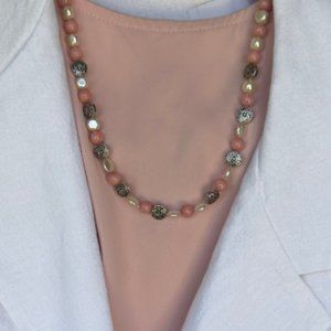Pink and Ivory Beaded Necklace and Earrings Set NWT